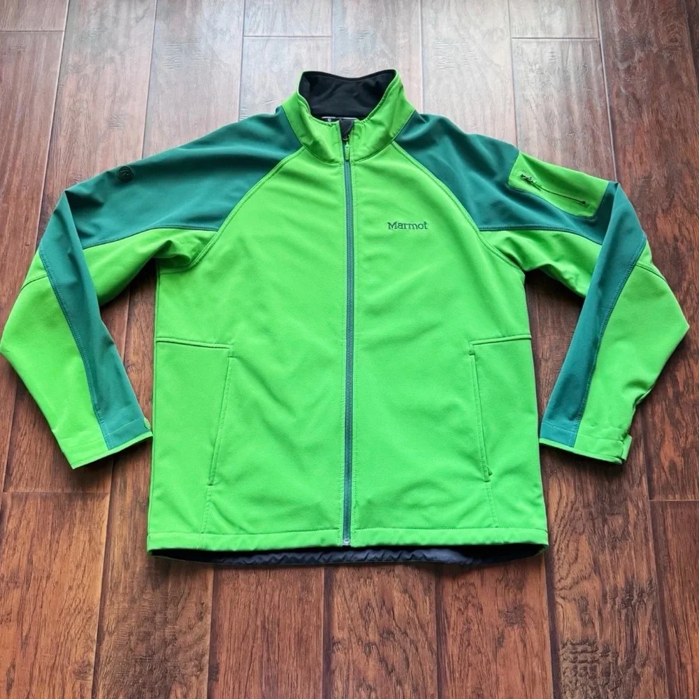 Marmot Gravity Jacket Mens Softshell Full Zip Fleece Lined Windproof Green Large